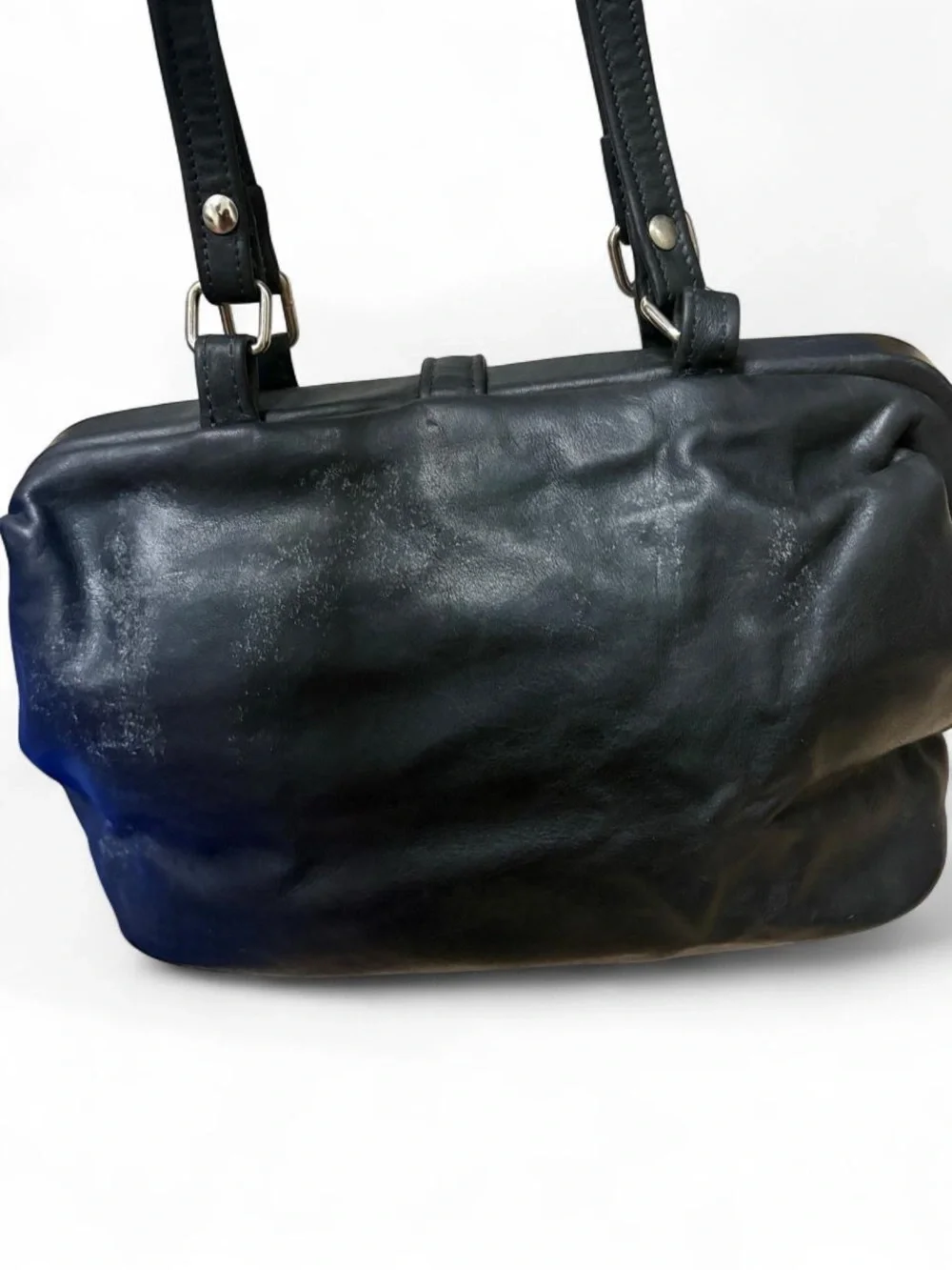 Cowhide Leather Crossbody Bag with Silver Buckle